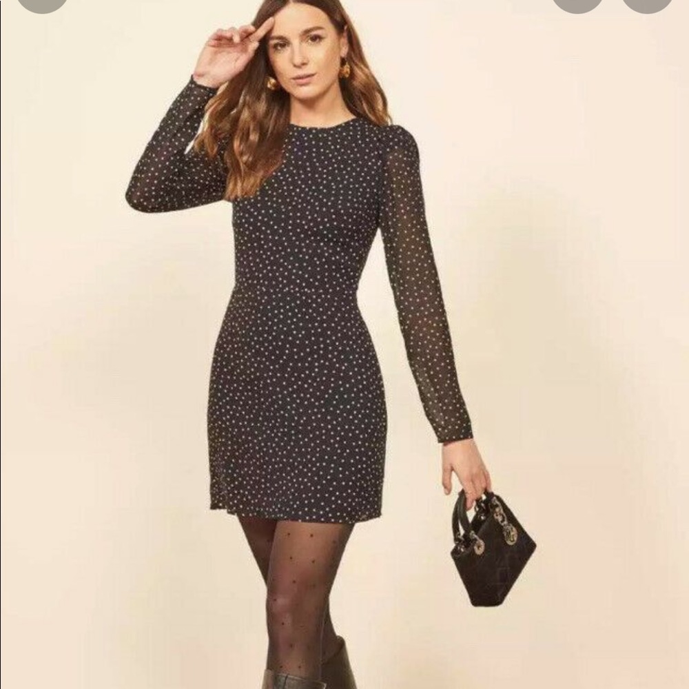 Reformation Romee mini dress black & red polka dot